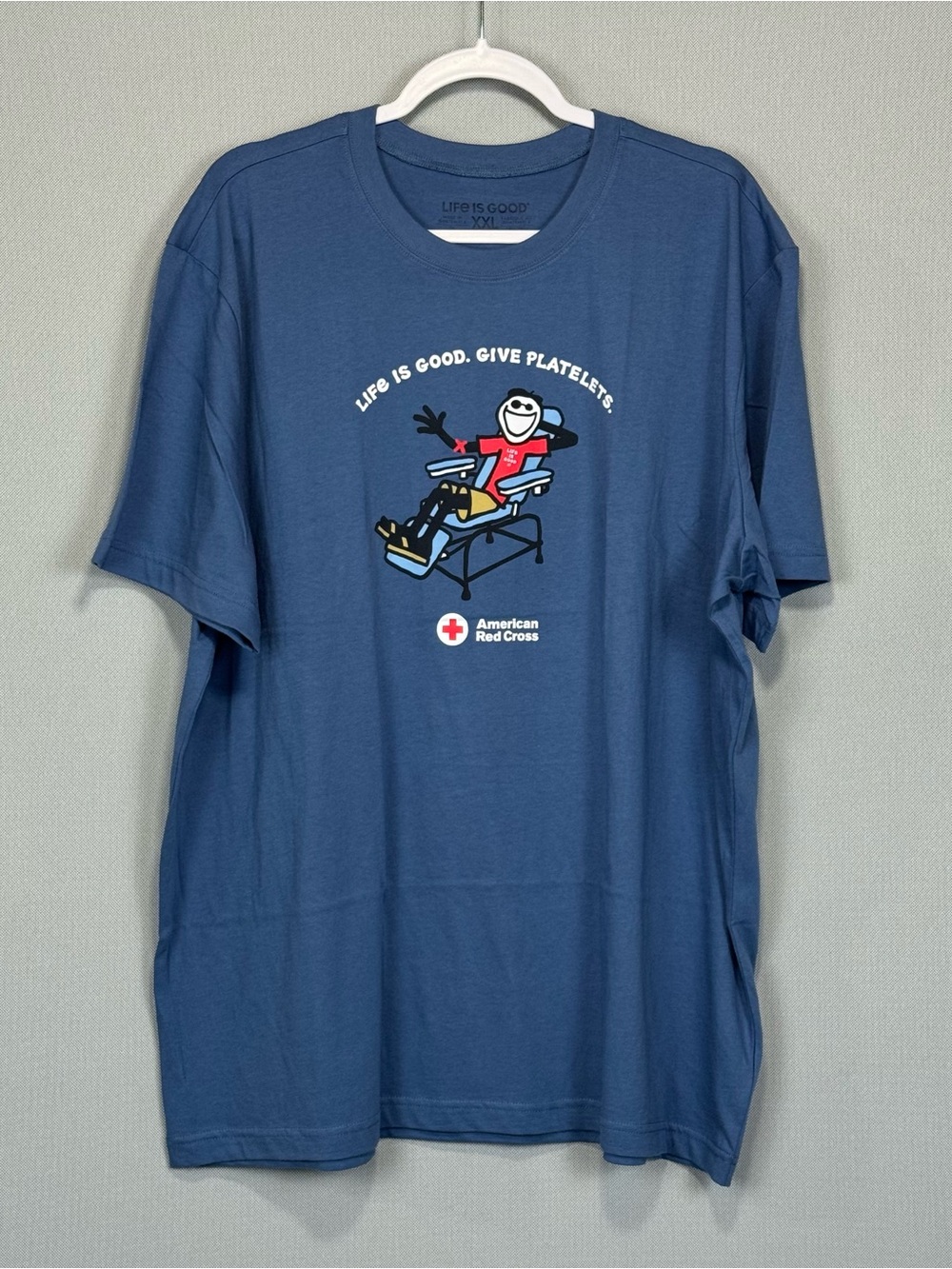 American Red Cross Life is Good Give Platelets Short Sleeve T-Shirt Men XXL Blue
